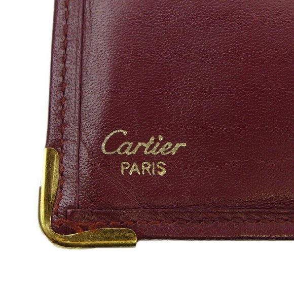 CARTIER Bi -fold Wallet Mastrin Bordeaux Leather Authentic - Picture 8 of 11